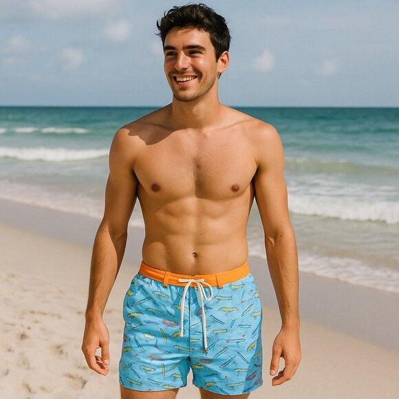 HEYBO Outdoor EBB Tide "Lures" Swim Trunks Men's L Blue / Multicolor - Picture 3 of 10